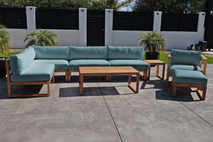 8 pc Venice Teak Outdoor Sectional Set with Coffee Table. Sunbrella Cushions