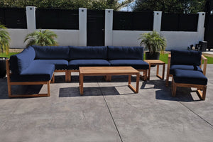 8 pc Venice Teak Outdoor Sectional Set with Coffee Table. Sunbrella Cushions