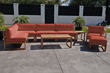 8 pc Venice Teak Outdoor Sectional Set with Coffee Table. Sunbrella Cushions