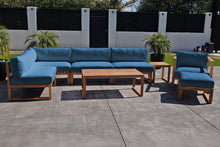 8 pc Venice Teak Outdoor Sectional Set with Coffee Table. Sunbrella Cushions