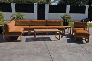 8 pc Venice Teak Outdoor Sectional Set with Coffee Table. Sunbrella Cushions