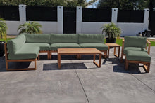 8 pc Venice Teak Outdoor Sectional Set with Coffee Table. Sunbrella Cushions