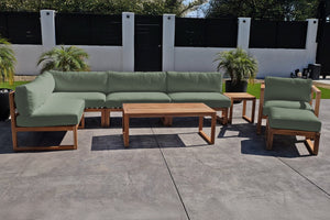 8 pc Venice Teak Outdoor Sectional Set with Coffee Table. Sunbrella Cushions