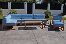 8 pc Venice Teak Outdoor Sectional Set with Coffee Table. Sunbrella Cushions