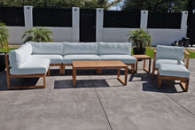 8 pc Venice Teak Outdoor Sectional Set with Coffee Table. Sunbrella Cushions
