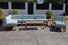 8 pc Venice Teak Outdoor Sectional Set with Coffee Table. Sunbrella Cushions