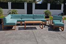 8 pc Venice Teak Outdoor Sectional Set with Coffee Table. Sunbrella Cushions