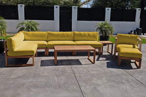 8 pc Venice Teak Outdoor Sectional Set with Coffee Table. Sunbrella Cushions