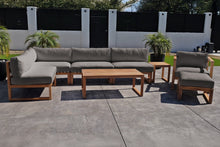 8 pc Venice Teak Outdoor Sectional Set with Coffee Table. Sunbrella Cushions