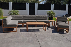 8 pc Venice Teak Outdoor Sectional Set with Coffee Table. Sunbrella Cushions