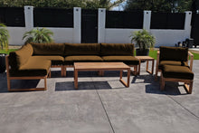 8 pc Venice Teak Outdoor Sectional Set with Coffee Table. Sunbrella Cushions