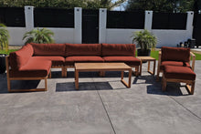 8 pc Venice Teak Outdoor Sectional Set with Coffee Table. Sunbrella Cushions