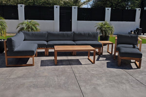 8 pc Venice Teak Outdoor Sectional Set with Coffee Table. Sunbrella Cushions