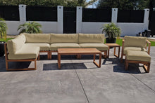 8 pc Venice Teak Outdoor Sectional Set with Coffee Table. Sunbrella Cushions