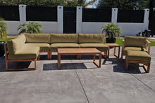 8 pc Venice Teak Outdoor Sectional Set with Coffee Table. Sunbrella Cushions
