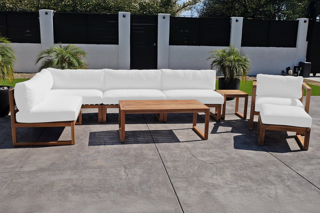 8 pc Venice Teak Outdoor Sectional Set with Coffee Table. Sunbrella Cushions