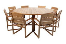 9 pc Venice Teak Arm Dining Set with 72" Round Dining Table