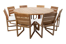 9 pc Venice Teak Armless Dining Set with 72" Round Dining Table