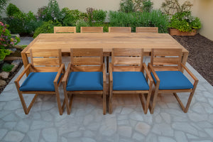 9 pc Venice Teak Arm Dining Set with 108" Rectangular Dining Table