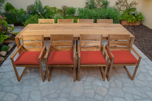 9 pc Venice Teak Arm Dining Set with 108" Rectangular Dining Table