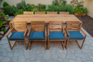 9 pc Venice Teak Arm Dining Set with 108" Rectangular Dining Table