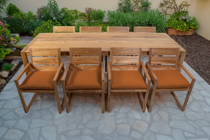 9 pc Venice Teak Arm Dining Set with 108" Rectangular Dining Table