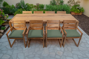 9 pc Venice Teak Arm Dining Set with 108" Rectangular Dining Table