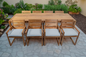 9 pc Venice Teak Arm Dining Set with 108" Rectangular Dining Table