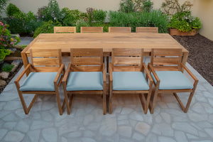 9 pc Venice Teak Arm Dining Set with 108" Rectangular Dining Table