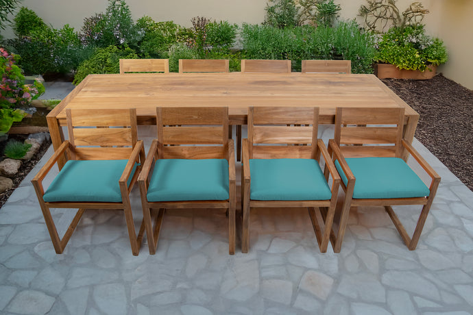 9 pc Venice Teak Arm Dining Set with 108