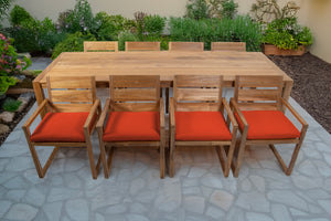 9 pc Venice Teak Arm Dining Set with 108" Rectangular Dining Table