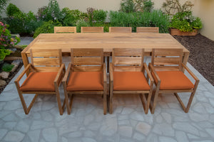 9 pc Venice Teak Arm Dining Set with 108" Rectangular Dining Table