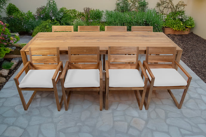9 pc Venice Teak Arm Dining Set with 108