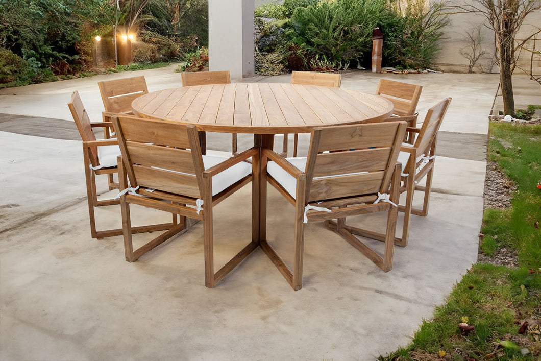 9 pc Venice Teak Arm Dining Set with 72