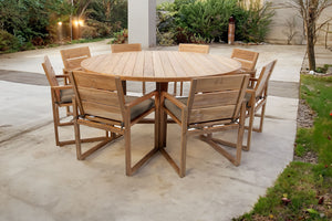 9 pc Venice Teak Arm Dining Set with 72" Round Dining Table