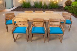 9 pc Venice Teak Arm Dining Set with 84" Rectangular Dining Table