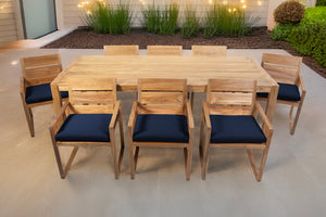 9 pc Venice Teak Arm Dining Set with 84" Rectangular Dining Table