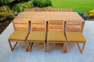 9 pc Venice Teak Armless Dining Set with 95" Rectangular Dining Table