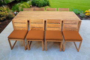 9 pc Venice Teak Armless Dining Set with 95" Rectangular Dining Table