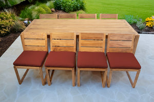 9 pc Venice Teak Armless Dining Set with 95" Rectangular Dining Table