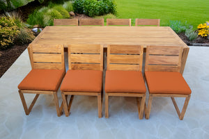 9 pc Venice Teak Armless Dining Set with 95" Rectangular Dining Table
