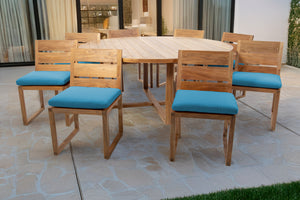9 pc Venice Teak Armless Dining Set with 72" Round Dining Table