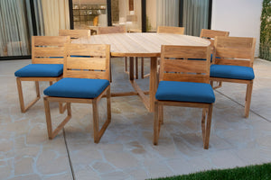 9 pc Venice Teak Armless Dining Set with 72" Round Dining Table