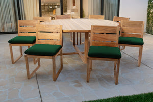 9 pc Venice Teak Armless Dining Set with 72" Round Dining Table