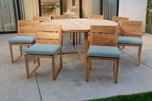 9 pc Venice Teak Armless Dining Set with 72" Round Dining Table