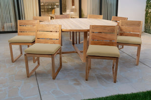 9 pc Venice Teak Armless Dining Set with 72" Round Dining Table