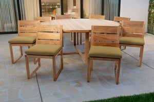 9 pc Venice Teak Armless Dining Set with 72" Round Dining Table
