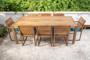 9 pc Venice Teak Dining Set with 84" Rectangular Dining Table - 2x Arm + 6x Armless