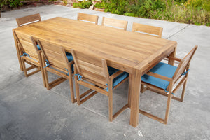 9 pc Venice Teak Arm Dining Set with 95" Rectangular Dining Table