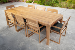 9 pc Venice Teak Arm Dining Set with 95" Rectangular Dining Table
